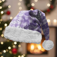 Poni Aloha Hawaii Christmas Santa Hat Plumeria Lei With Palaka Motif LT14 With Fur Purple - Polynesian Pride