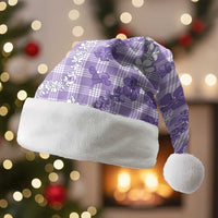 Poni Aloha Hawaii Christmas Santa Hat Plumeria Lei With Palaka Motif LT14 Without Fur Purple - Polynesian Pride