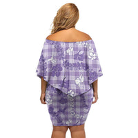 Poni Aloha Hawaii Family Matching Off Shoulder Short Dress and Hawaiian Shirt Plumeria Lei With Palaka Motif - Polynesian Pride