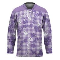 Poni Aloha Hawaii Hockey Jersey Plumeria Lei With Palaka Motif LT14 Unisex Purple - Polynesian Pride