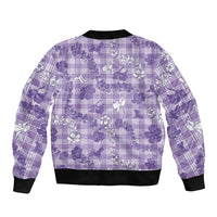 Poni Aloha Hawaii Sleeve Zip Bomber Jacket Plumeria Lei With Palaka Motif - Polynesian Pride