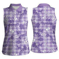 Poni Aloha Hawaii Women Sleeveless Polo Shirt Plumeria Lei With Palaka Motif - Polynesian Pride