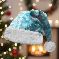 Polu Aloha Hawaii Christmas Santa Hat Plumeria Lei With Palaka Motif LT14 With Fur Blue - Polynesian Pride