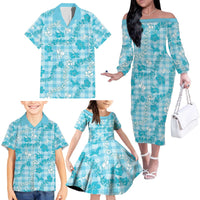 Polu Aloha Hawaii Family Matching Off The Shoulder Long Sleeve Dress and Hawaiian Shirt Plumeria Lei With Palaka Motif - Polynesian Pride