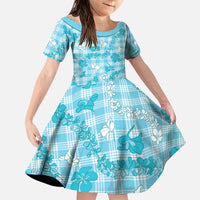Polu Aloha Hawaii Family Matching Puletasi and Hawaiian Shirt Plumeria Lei With Palaka Motif LT14 Daughter's Dress Blue - Polynesian Pride