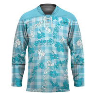 Polu Aloha Hawaii Hockey Jersey Plumeria Lei With Palaka Motif LT14 Unisex Blue - Polynesian Pride