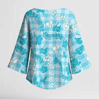 Polu Aloha Hawaii Kimono Sleeve Blouse Plumeria Lei With Palaka Motif - Polynesian Pride