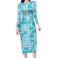 Polu Aloha Hawaii Long Sleeve Bodycon Dress Plumeria Lei With Palaka Motif - Polynesian Pride