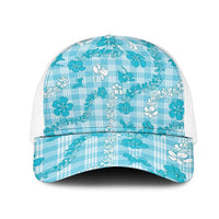 Polu Aloha Hawaii Mesh Trucker Cap Plumeria Lei With Palaka Motif LT14 One Size White Blue - Polynesian Pride