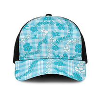 Polu Aloha Hawaii Mesh Trucker Cap Plumeria Lei With Palaka Motif LT14 One Size Black Blue - Polynesian Pride