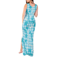 Polu Aloha Hawaii Tank Maxi Dress Plumeria Lei With Palaka Motif - Polynesian Pride