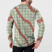 Omaomao Aloha Hawaii Button Sweatshirt Rosebud Lei With Palaka Motif - Polynesian Pride