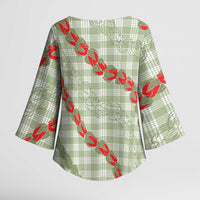 Omaomao Aloha Hawaii Kimono Sleeve Blouse Rosebud Lei With Palaka Motif - Polynesian Pride