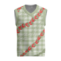 Omaomao Aloha Hawaii Christmas Knitted V-Neck Vest Rosebud Lei With Palaka Motif LT14 Green - Polynesian Pride