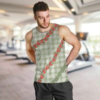 Omaomao Aloha Hawaii Men Tank Top Rosebud Lei With Palaka Motif LT14 Green - Polynesian Pride