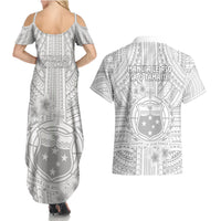 Samoa White Sunday Couples Matching Summer Maxi Dress and Hawaiian Shirt Manuia le Aso Sa o Tamaiti Polynesian Plumeria LT14 - Polynesian Pride