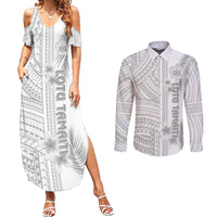 Samoa White Sunday Couples Matching Summer Maxi Dress and Long Sleeve Button Shirts Manuia le Aso Sa o Tamaiti Polynesian Plumeria LT14 White - Polynesian Pride