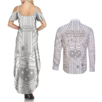 Samoa White Sunday Couples Matching Summer Maxi Dress and Long Sleeve Button Shirts Manuia le Aso Sa o Tamaiti Polynesian Plumeria LT14 - Polynesian Pride
