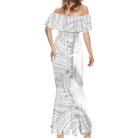 Samoa White Sunday Mermaid Dress Manuia le Aso Sa o Tamaiti Polynesian Plumeria LT14 - Polynesian Pride