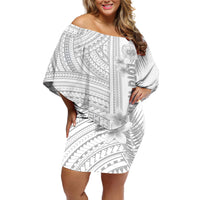 Personalised Samoa White Sunday Off Shoulder Short Dress Manuia le Aso Sa o Tamaiti Polynesian Plumeria LT14 Women White - Polynesian Pride