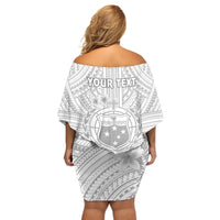 Personalised Samoa White Sunday Off Shoulder Short Dress Manuia le Aso Sa o Tamaiti Polynesian Plumeria LT14 - Polynesian Pride