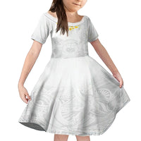 Samoa White Sunday Kid Short Sleeve Dress Lotu Tamaiti 2023 With Coat Of Arms LT14 KID White - Polynesian Pride