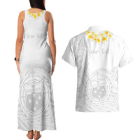 Personalised Samoa White Sunday Couples Matching Tank Maxi Dress and Hawaiian Shirt Lotu Tamaiti 2023 With Coat Of Arms LT14 - Polynesian Pride