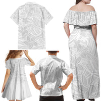 Polynesia White Sunday Family Matching Off Shoulder Maxi Dress and Hawaiian Shirt Polynesian Pattern With Tropical Flowers LT14 - Polynesian Pride