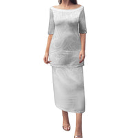 Polynesia White Sunday Family Matching Puletasi Dress and Hawaiian Shirt Polynesian Pattern With Tropical Flowers LT14 Mom's Dress White - Polynesian Pride