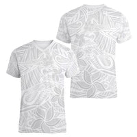Polynesia White Sunday Women V Neck T Shirt Polynesian Pattern With Tropical Flowers LT14 - Polynesian Pride