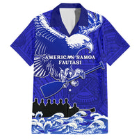 Personalised American Samoa Fautasi Race Family Matching Long Sleeve Bodycon Dress and Hawaiian Shirt Eagle With Polynesian Pattern LT14 Dad's Shirt - Short Sleeve Blue - Polynesian Pride