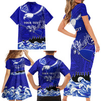 Personalised American Samoa Fautasi Race Family Matching Short Sleeve Bodycon Dress and Hawaiian Shirt Eagle With Polynesian Pattern LT14 - Polynesian Pride