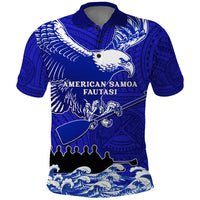 Personalised American Samoa Fautasi Race Polo Shirt Eagle With Polynesian Pattern LT14 Blue - Polynesian Pride