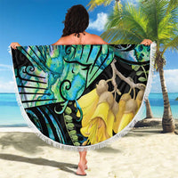New Zealand Fantail Bird Beach Blanket Maori Piwakawaka Kowhai - Paua Shell Pattern LT14 - Polynesian Pride