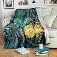 New Zealand Fantail Bird Blanket Maori Piwakawaka Kowhai - Paua Shell Pattern LT14 Green - Polynesian Pride