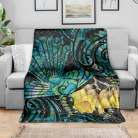 New Zealand Fantail Bird Blanket Maori Piwakawaka Kowhai - Paua Shell Pattern LT14 - Polynesian Pride
