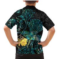 New Zealand Fantail Bird Family Matching Mermaid Dress and Hawaiian Shirt Maori Piwakawaka Kowhai - Paua Shell Pattern