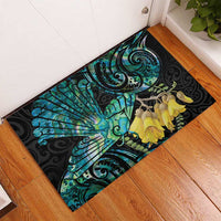 New Zealand Fantail Bird Rubber Doormat Maori Piwakawaka Kowhai - Paua Shell Pattern