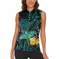 New Zealand Fantail Bird Women Sleeveless Polo Shirt Maori Piwakawaka Kowhai - Paua Shell Pattern