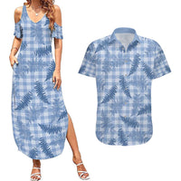 Blue Palaka Hawaii Palapalai Couples Matching Summer Maxi Dress and Hawaiian Shirt Hawaiian Fern - Polynesian Pride