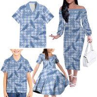 Blue Palaka Hawaii Palapalai Family Matching Off The Shoulder Long Sleeve Dress and Hawaiian Shirt Hawaiian Fern - Polynesian Pride