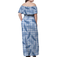 Blue Palaka Hawaii Palapalai Family Matching Off Shoulder Maxi Dress and Hawaiian Shirt Hawaiian Fern - Polynesian Pride