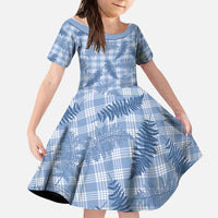 Blue Palaka Hawaii Palapalai Kid Short Sleeve Dress Hawaiian Fern - Polynesian Pride