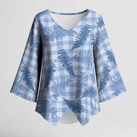 Blue Palaka Hawaii Palapalai Kimono Sleeve Blouse - Hawaiian Fern LT14 Female Blue - Polynesian Pride