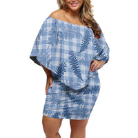 Blue Palaka Hawaii Palapalai Off Shoulder Short Dress Hawaiian Fern LT14 Women Blue - Polynesian Pride