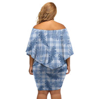 Blue Palaka Hawaii Palapalai Off Shoulder Short Dress Hawaiian Fern LT14 - Polynesian Pride