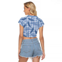 Blue Palaka Hawaii Palapalai Raglan Cropped T Shirt Hawaiian Fern LT14 - Polynesian Pride