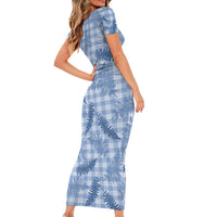 Blue Palaka Hawaii Palapalai Short Sleeve Bodycon Dress Hawaiian Fern LT14 - Polynesian Pride