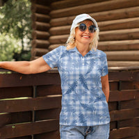 Blue Palaka Hawaii Palapalai Women Polo Shirt Hawaiian Fern LT14 - Polynesian Pride