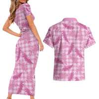 Purple Palaka Hawaii Palapalai Couples Matching Short Sleeve Bodycon Dress and Hawaiian Shirt Hawaiian Fern - Polynesian Pride